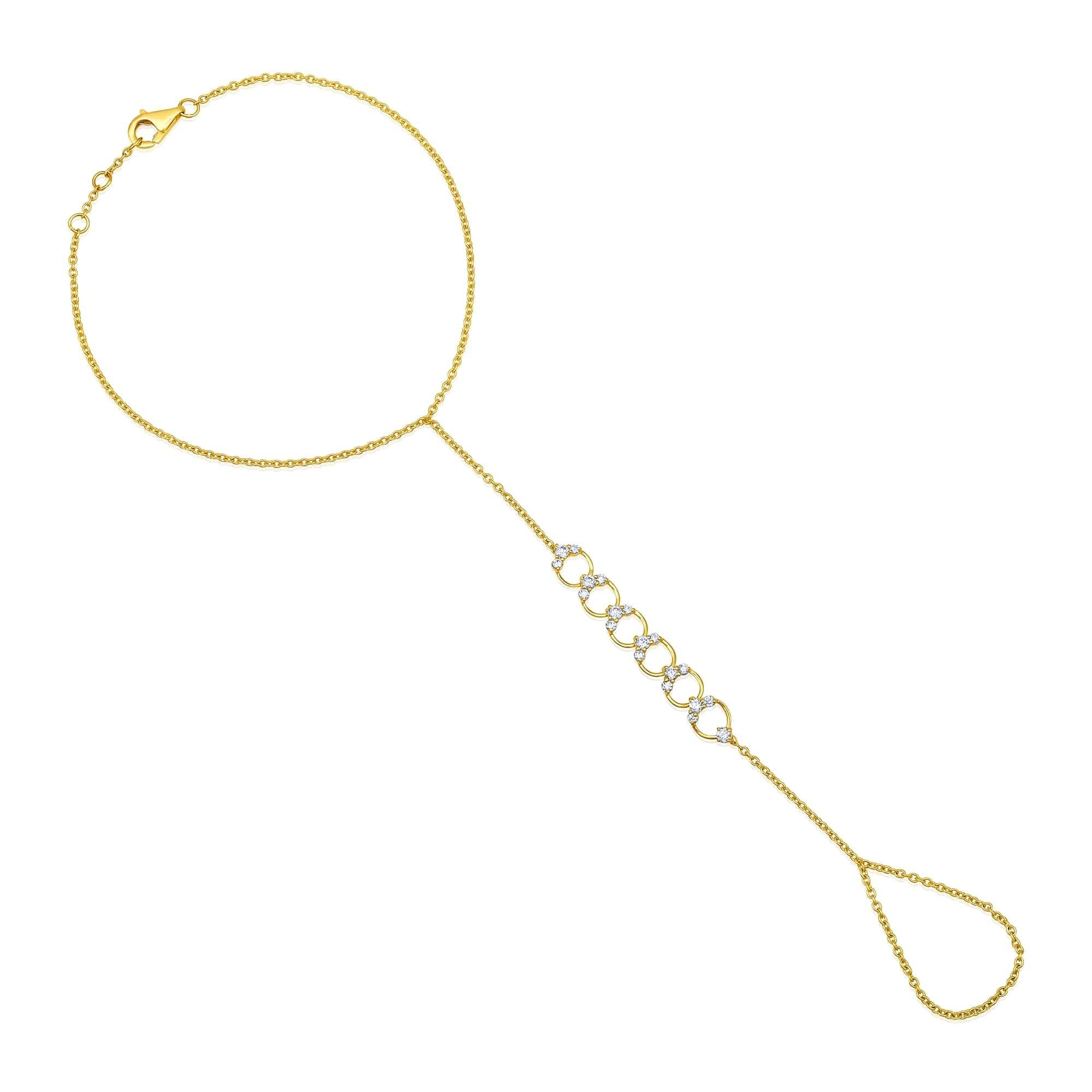 Moderne Chaîne à la main cercles célestes en or jaune 14 carats avec 19 diamants en vente