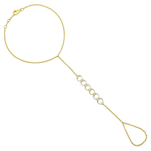 Hand Chain Metal 14k Yellow Gold 19 Diamonds Hand Chain For Sale at 1stDibs