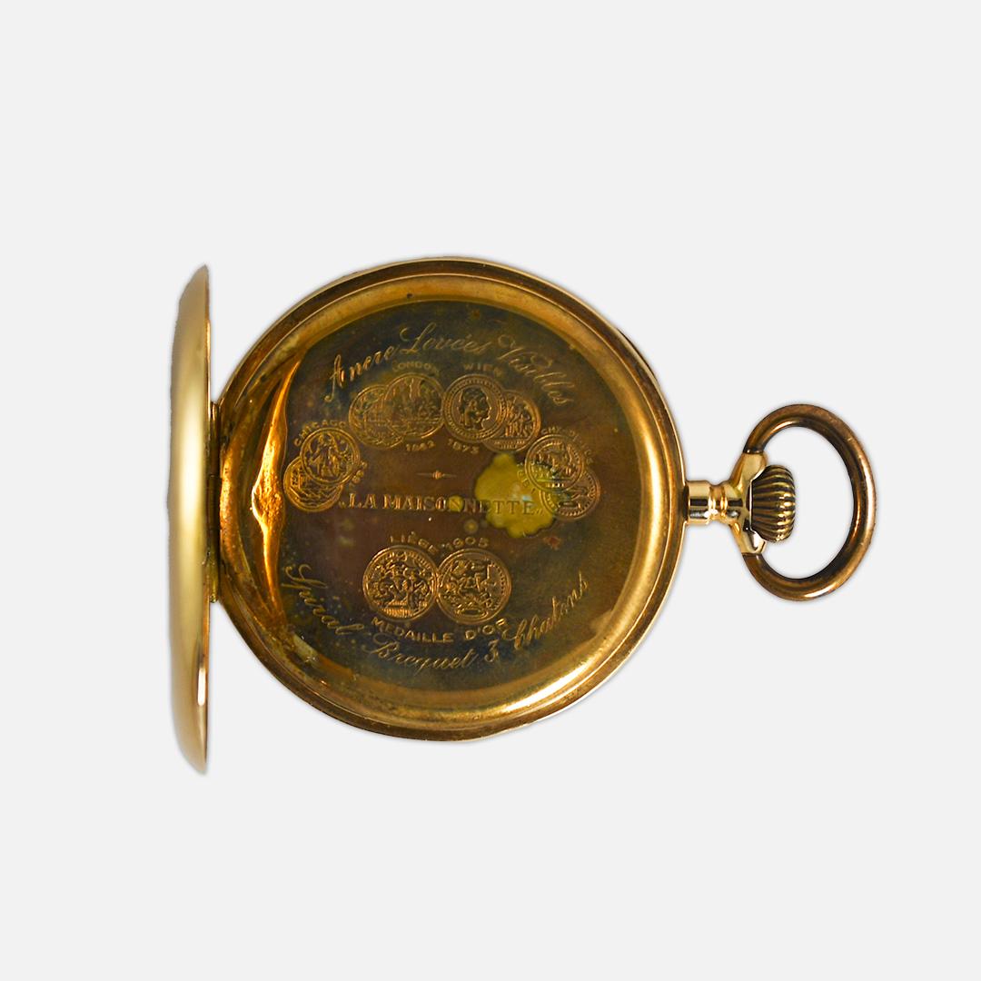 14K Gelbgold 1905 La Maisonnette Schweizer Taschenuhr im Zustand „Hervorragend“ in Laguna Beach, CA