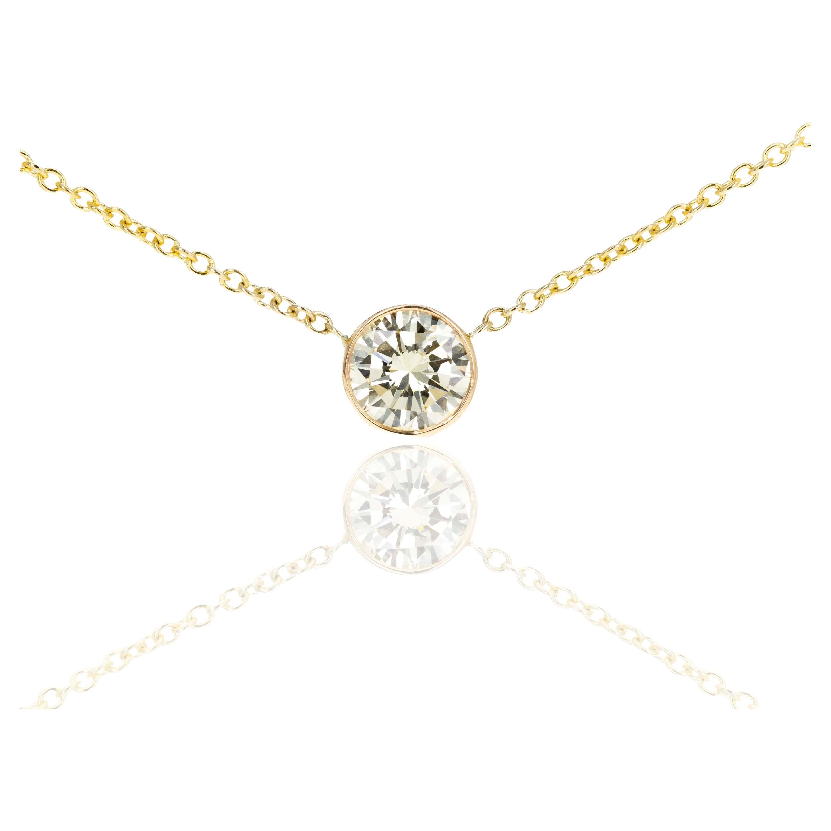 14K Yellow Gold 1.91 Carat Light Yellow Diamond Pendant Bezel Necklace