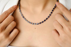 14k Yellow Gold 19.12ct Natural Blue Sapphire Earrings and Necklace Jewelry Set