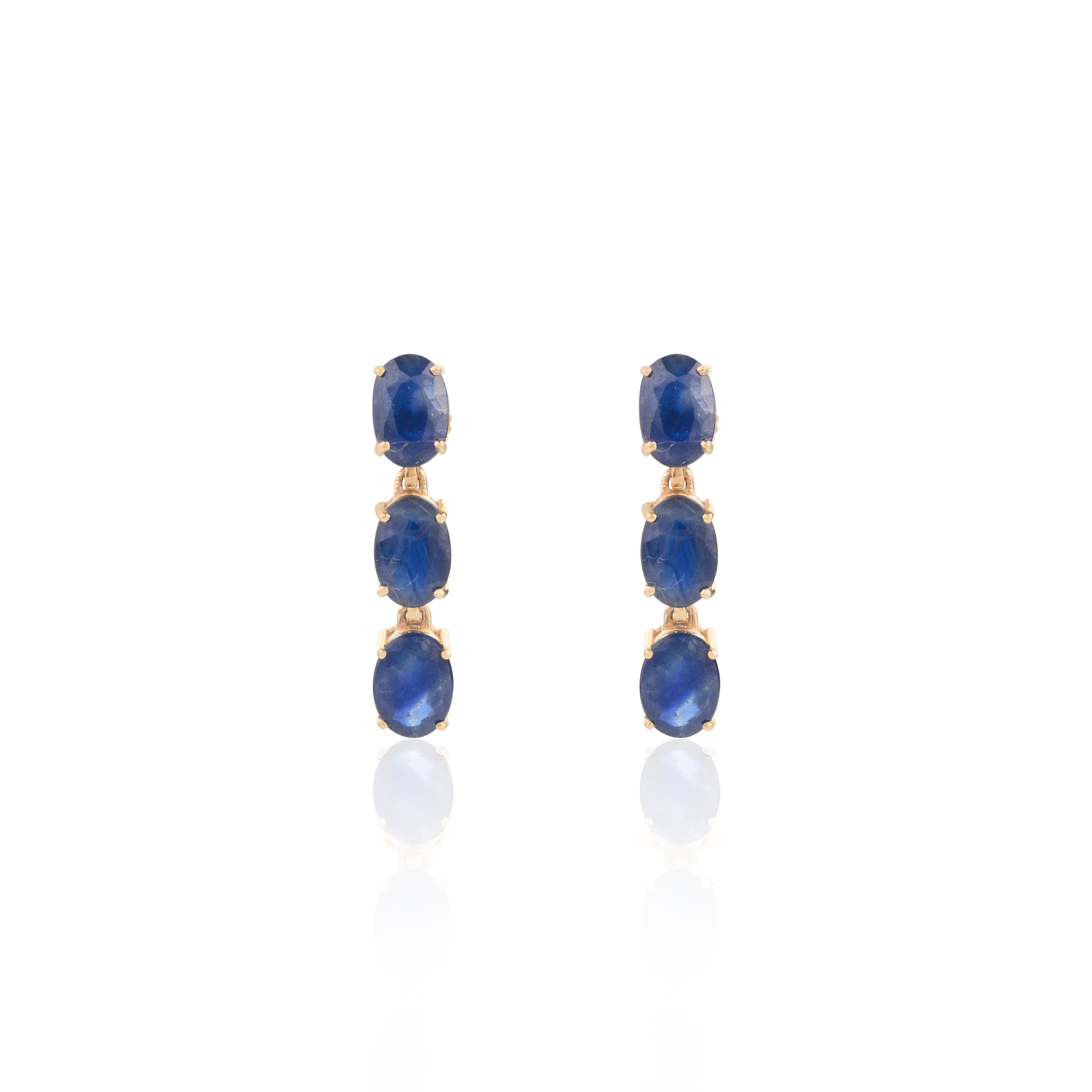 14k Yellow Gold 19.12ct Natural Blue Sapphire Earrings and Necklace Jewelry Set In New Condition For Sale In New York, NY