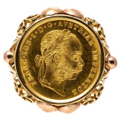 Bague en or jaune 14k 1915 Autriche 4 Ducats Style Pièces de monnaie