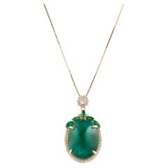 14K Yellow Gold 19.15ct Emerald, Sapphire & Diamond Pendant Necklace