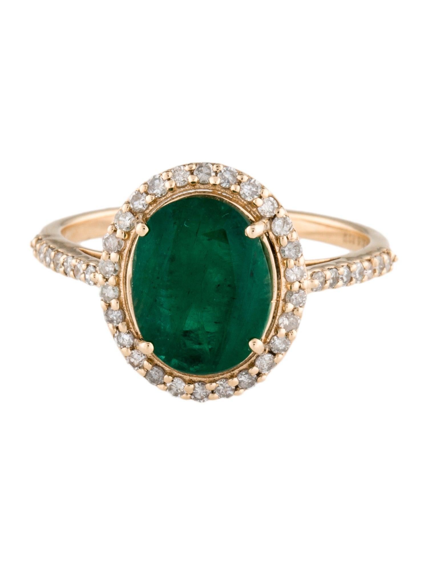 Oval Cut 14K Yellow Gold 1.91ct Oval Brilliant Emerald & Diamond Cocktail Ring, Size 7 For Sale