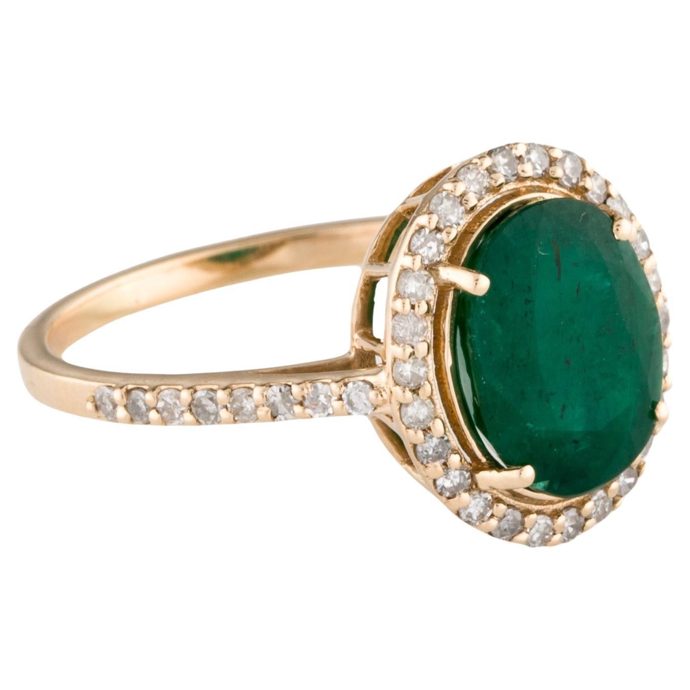 14K Gelbgold 1,91ct Oval Brillant Smaragd & Diamant Cocktail Ring, Größe 7 im Angebot