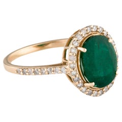 14K Gelbgold 1,91ct Oval Brillant Smaragd & Diamant Cocktail Ring, Größe 7