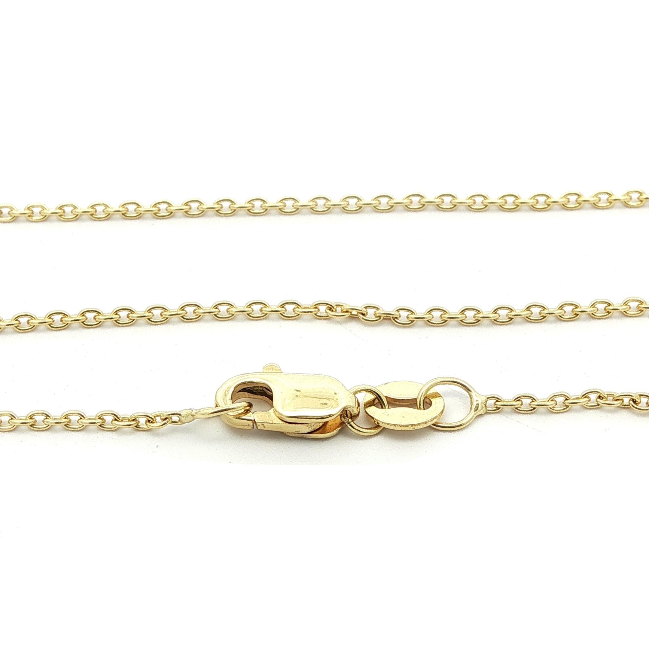 MATERIAL : Or jaune 14k massif (lien de câble et cadre)
Poids : 6.88 grammes
Type de chaîne : Longueur 16