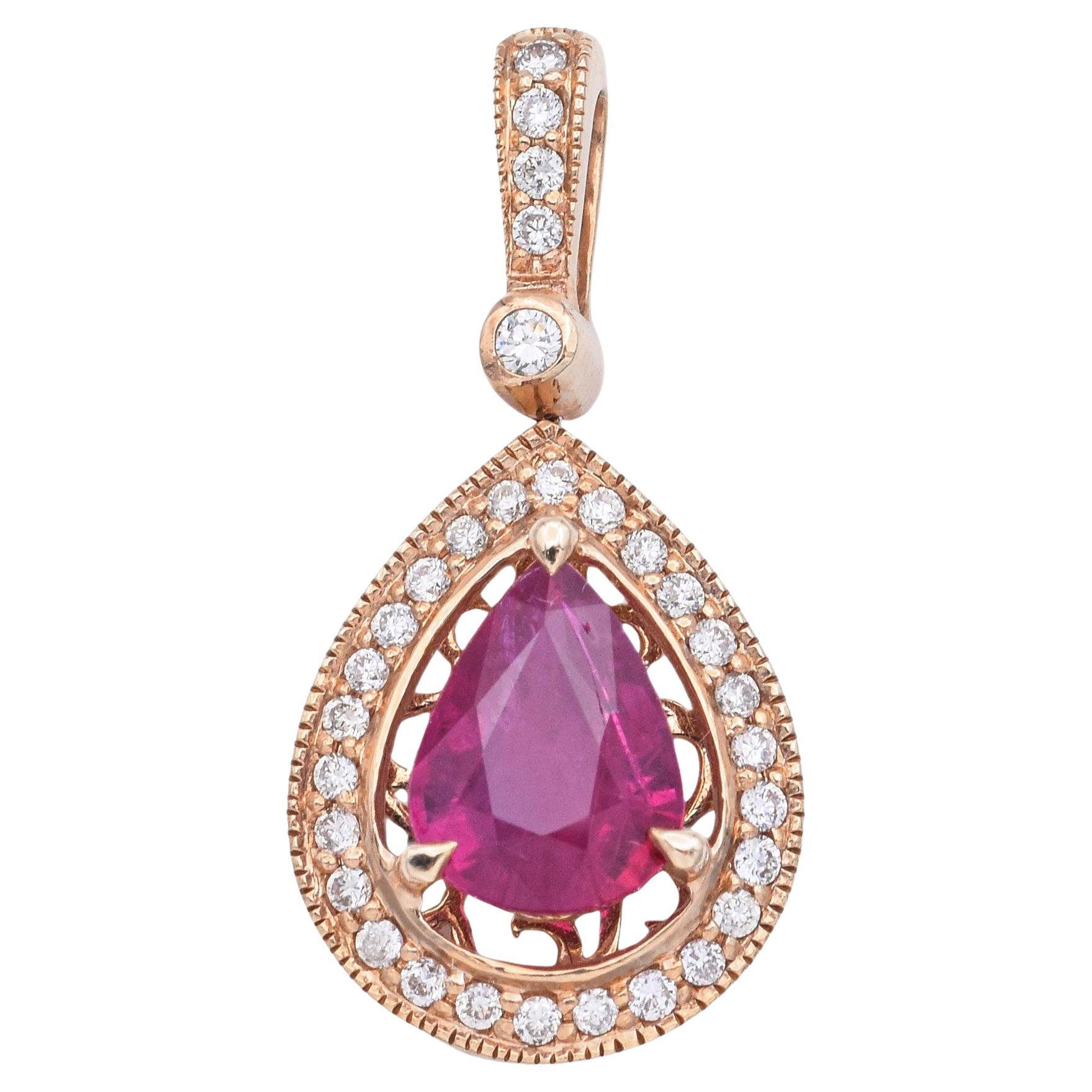 14k Yellow Gold 1.92ct Ruby & Diamond Pear Pendant