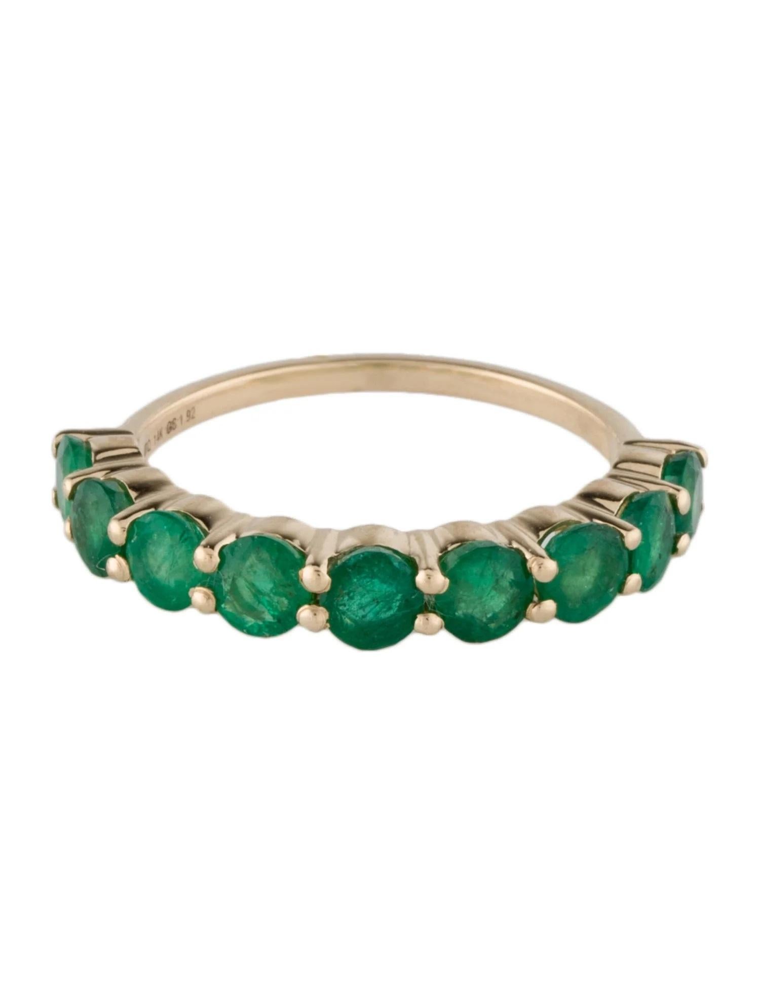 Artist 14K Yellow Gold 1.92ctw Emerald Half Eternity Band, Size 6.75 For Sale