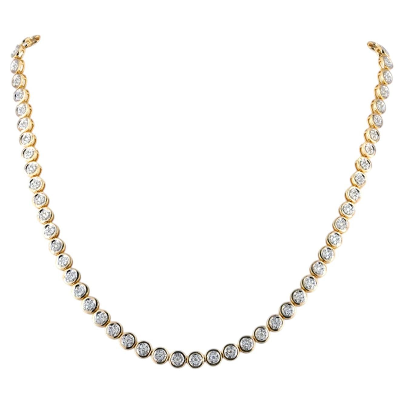 Collier de Tennis Riviere en or jaune 14K avec lunette d'illusion et diamant de 1,93 ct pour cadeau