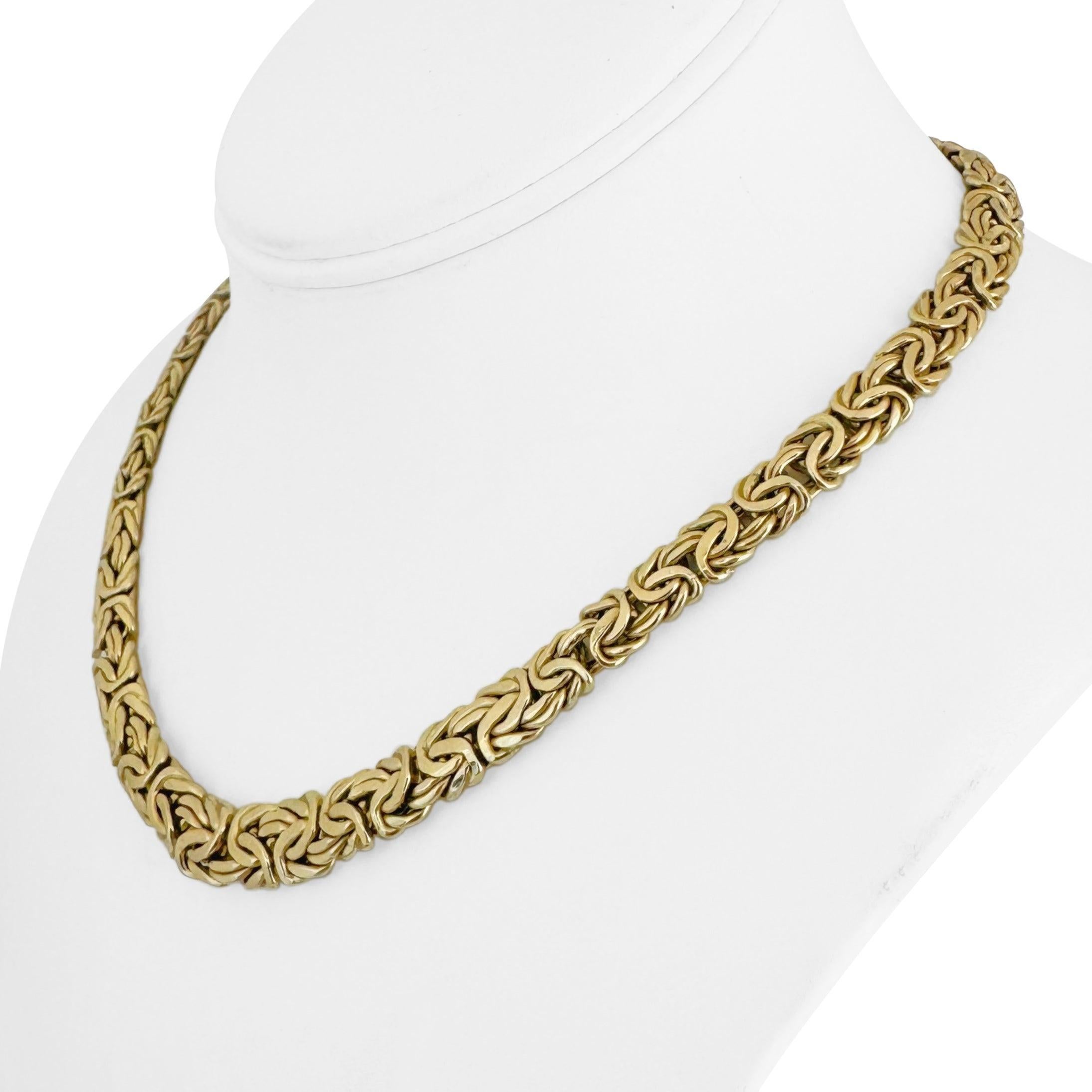 Bedingung:  Ausgezeichneter Condit, professionell gereinigt und poliert
Metall:  14k Gold (markiert und professionell getestet)
Gewicht:  19.3g
Länge:  16,5 Zoll
Breite:  10 mm an der breitesten Stelle, 7 mm an der schmalsten Stelle
Schließung: 
