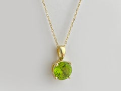 14K Yellow Gold 1.94 Cts Round Peridot Pendant Necklace