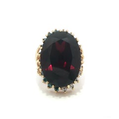 14k Yellow Gold 19.50ctw Large Garnet White & Blue Diamond Halo Open Wire Ring