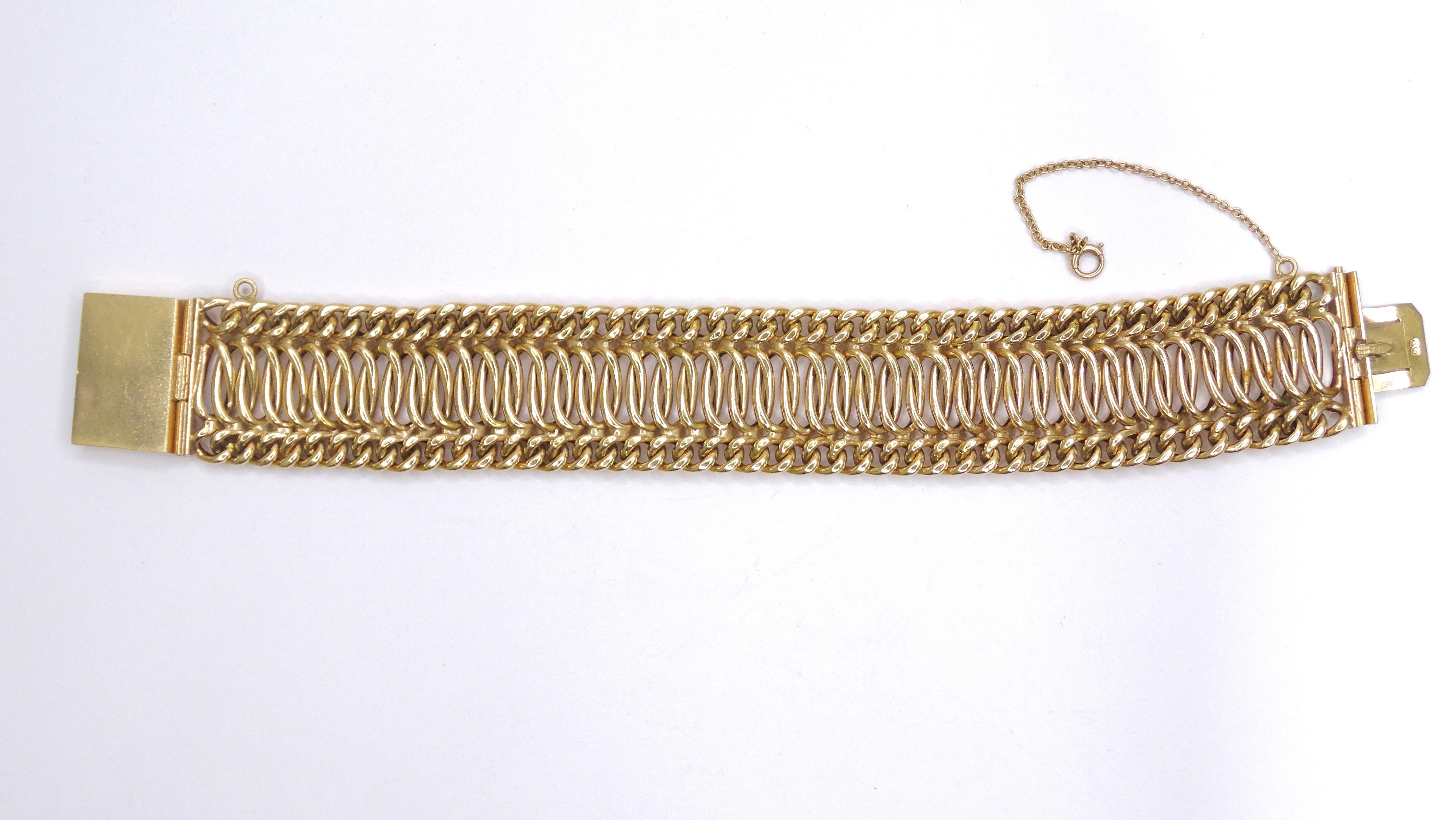14 Karat Gelbgold 1950er Jahre gewebtes Kettenarmband im Angebot 1