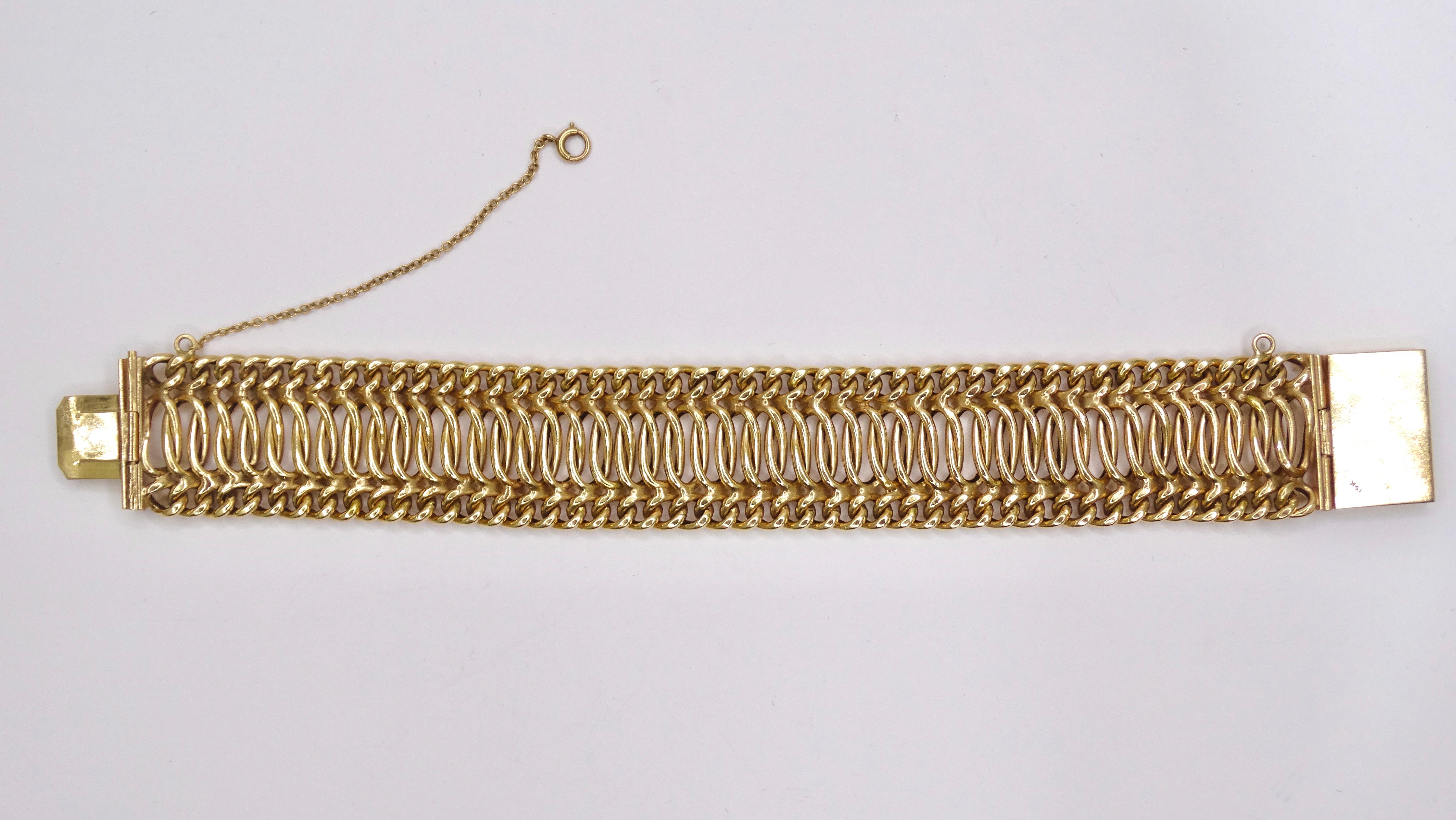 14 Karat Gelbgold 1950er Jahre gewebtes Kettenarmband im Angebot 2