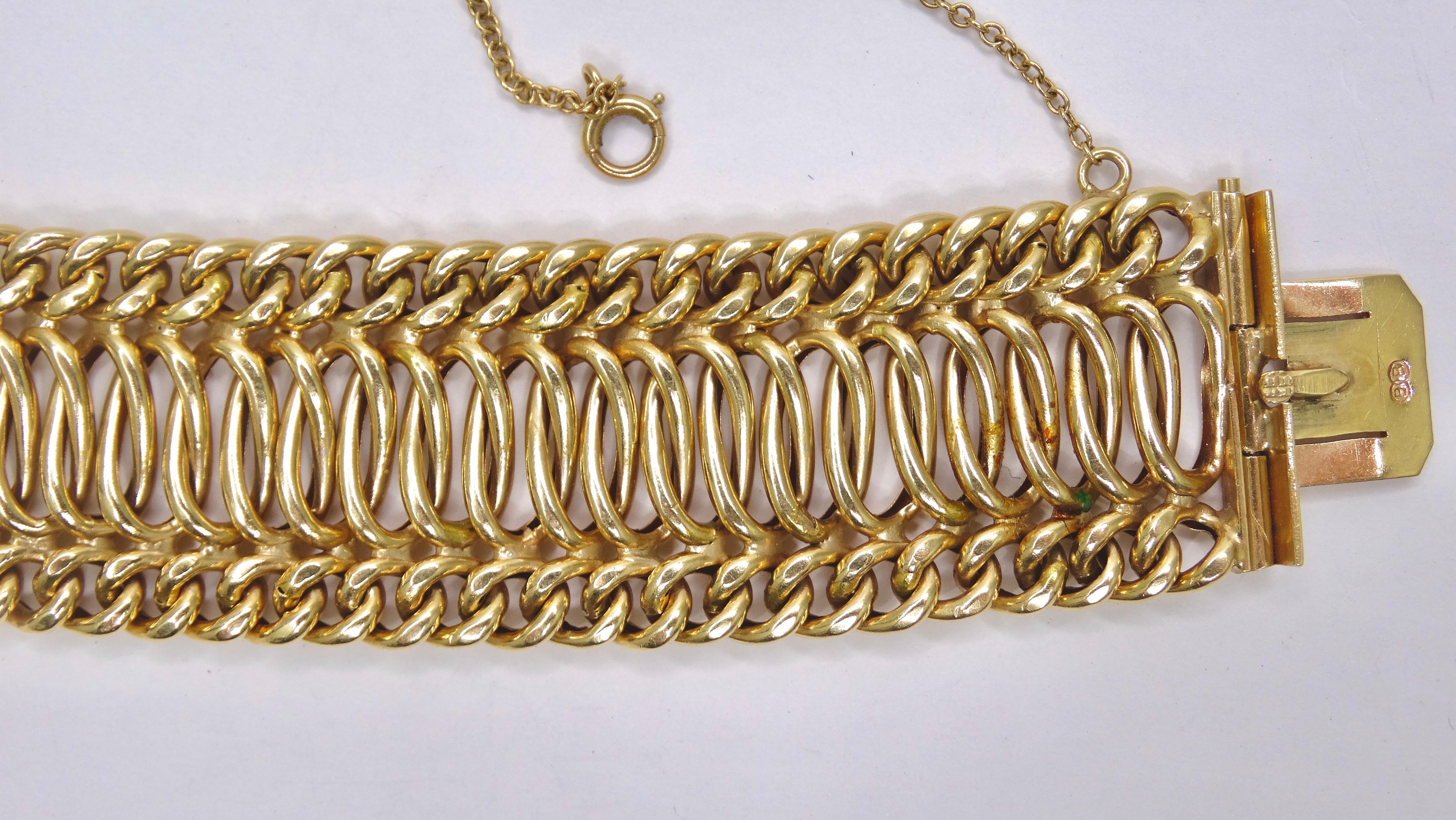 Bracelet à chaîne tissée en or jaune 14 carats, années 1950 en vente 3