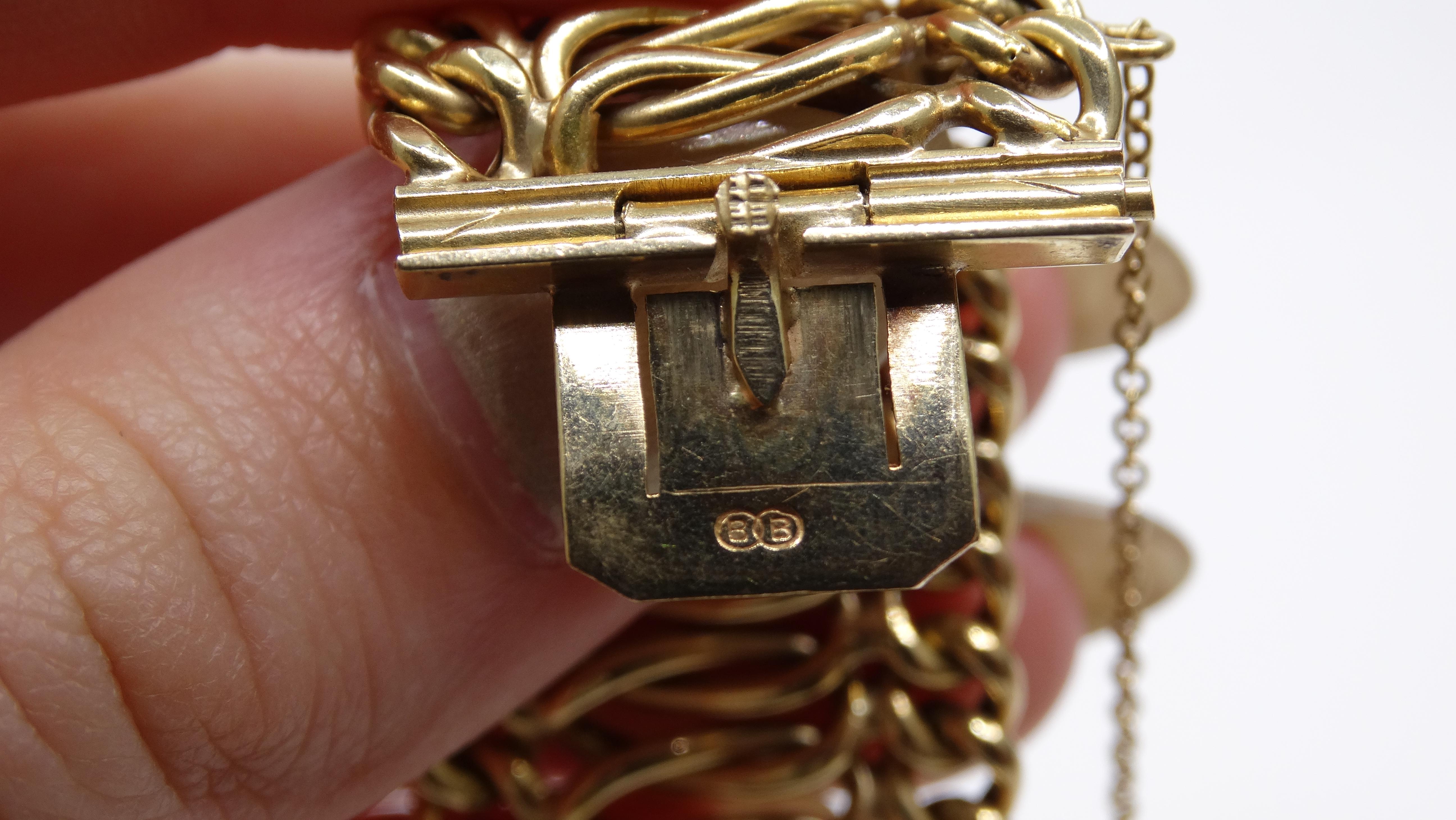 Bracelet à chaîne tissée en or jaune 14 carats, années 1950 en vente 4
