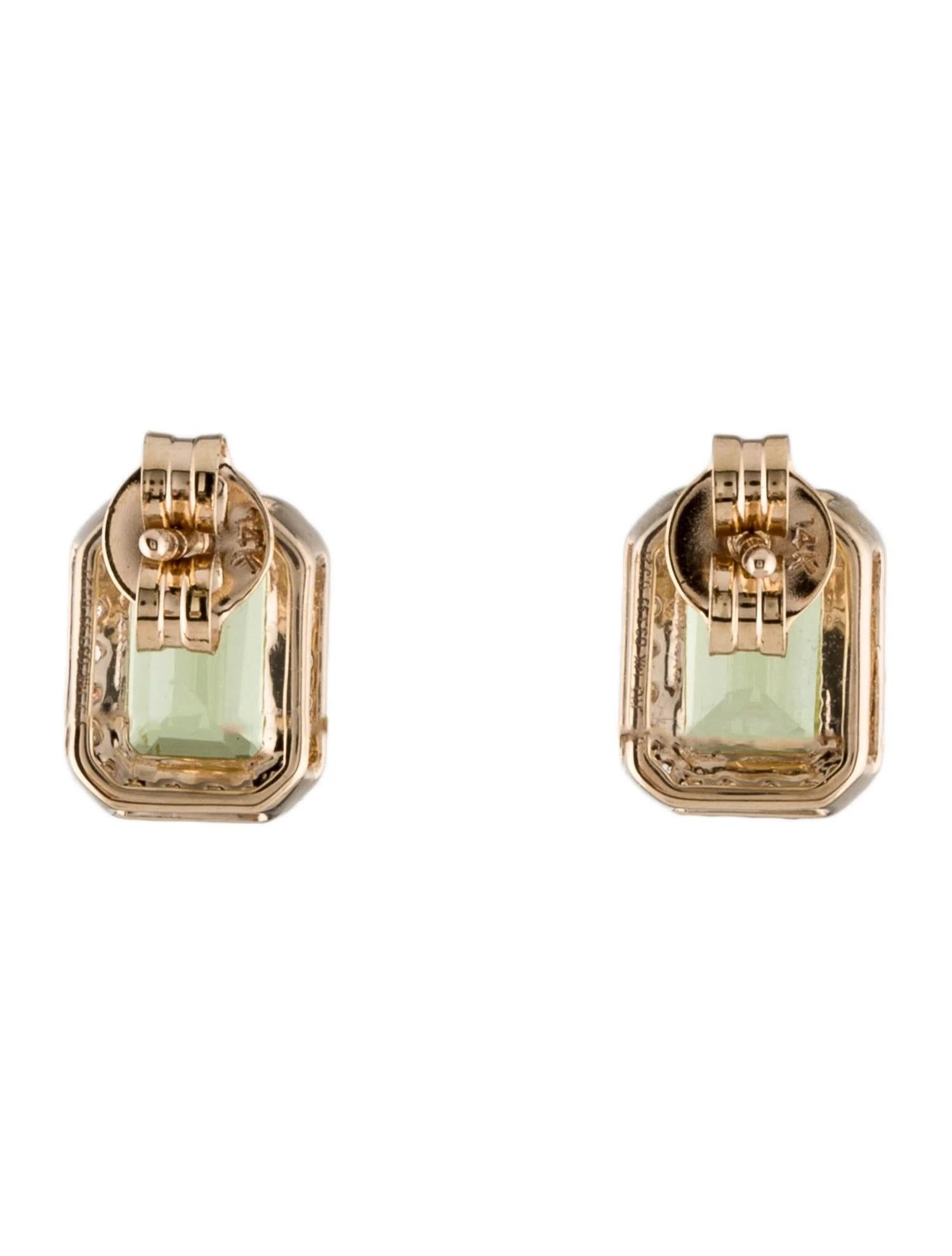 Artist 14K Yellow Gold 1.95ctw Peridot & Diamond Stud Earrings: Sparkling Beauty  For Sale