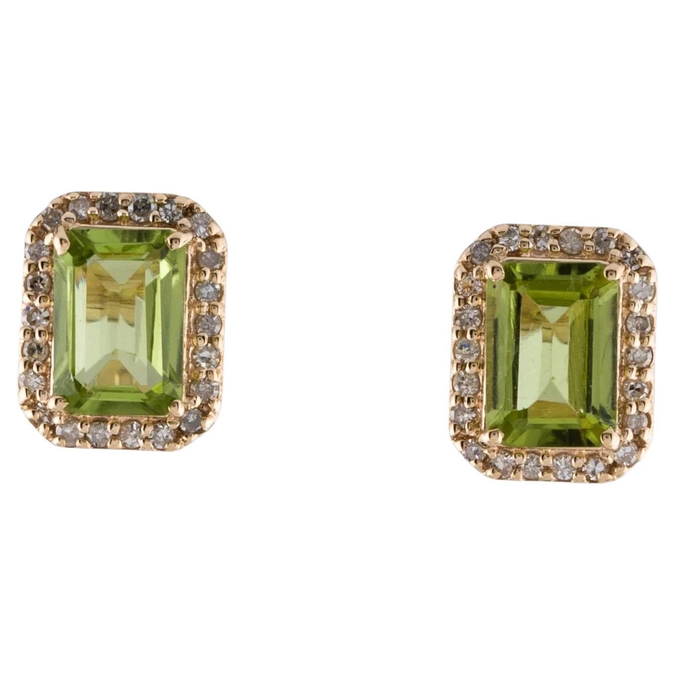 14K Yellow Gold 1.95ctw Peridot & Diamond Stud Earrings: Sparkling Beauty  For Sale