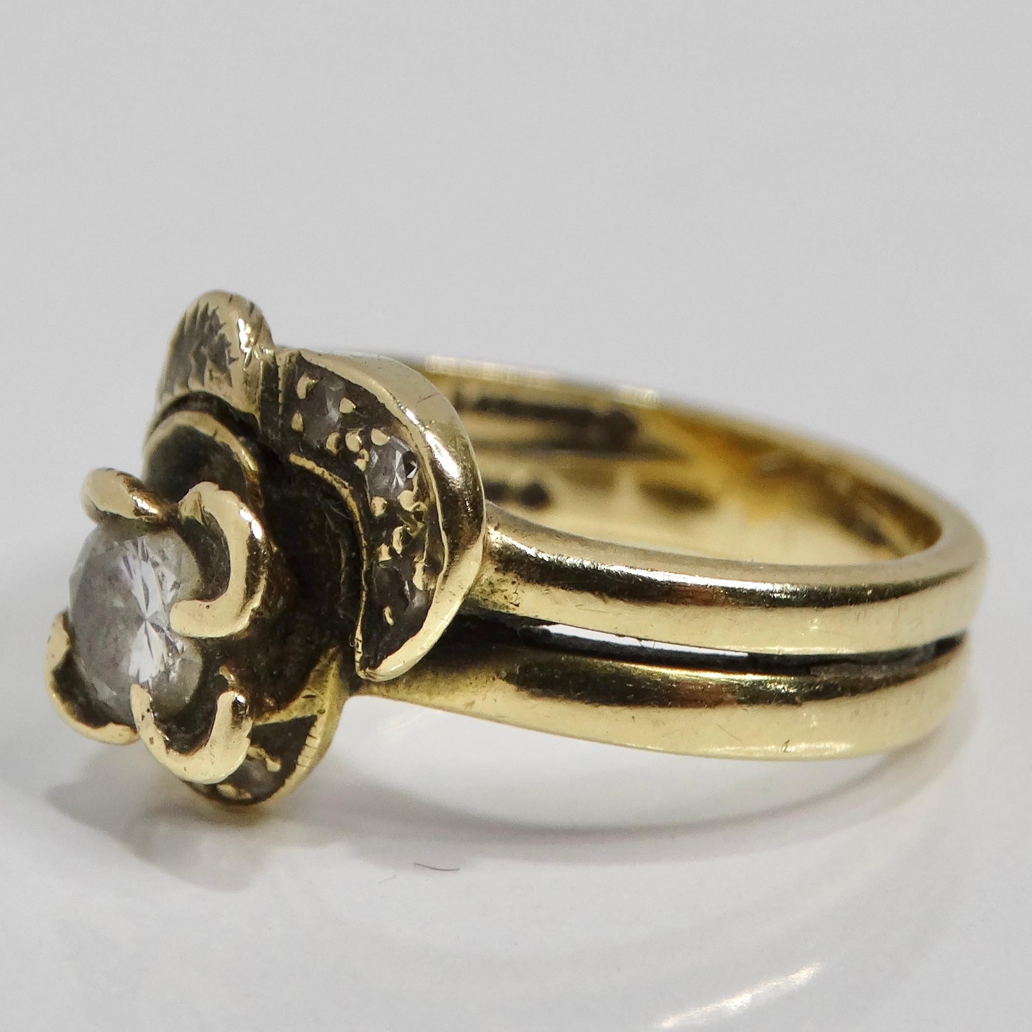 Women's or Men's 14K Yellow Gold 1960s Diamond Flower Ring For Sale