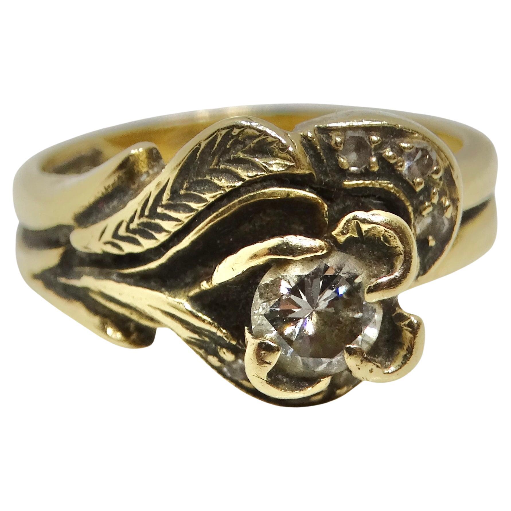 14K Yellow Gold 1960s Diamond Flower Ring For Sale