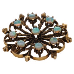 14k Yellow Gold 1960s Opal Floral Brooch and Pin