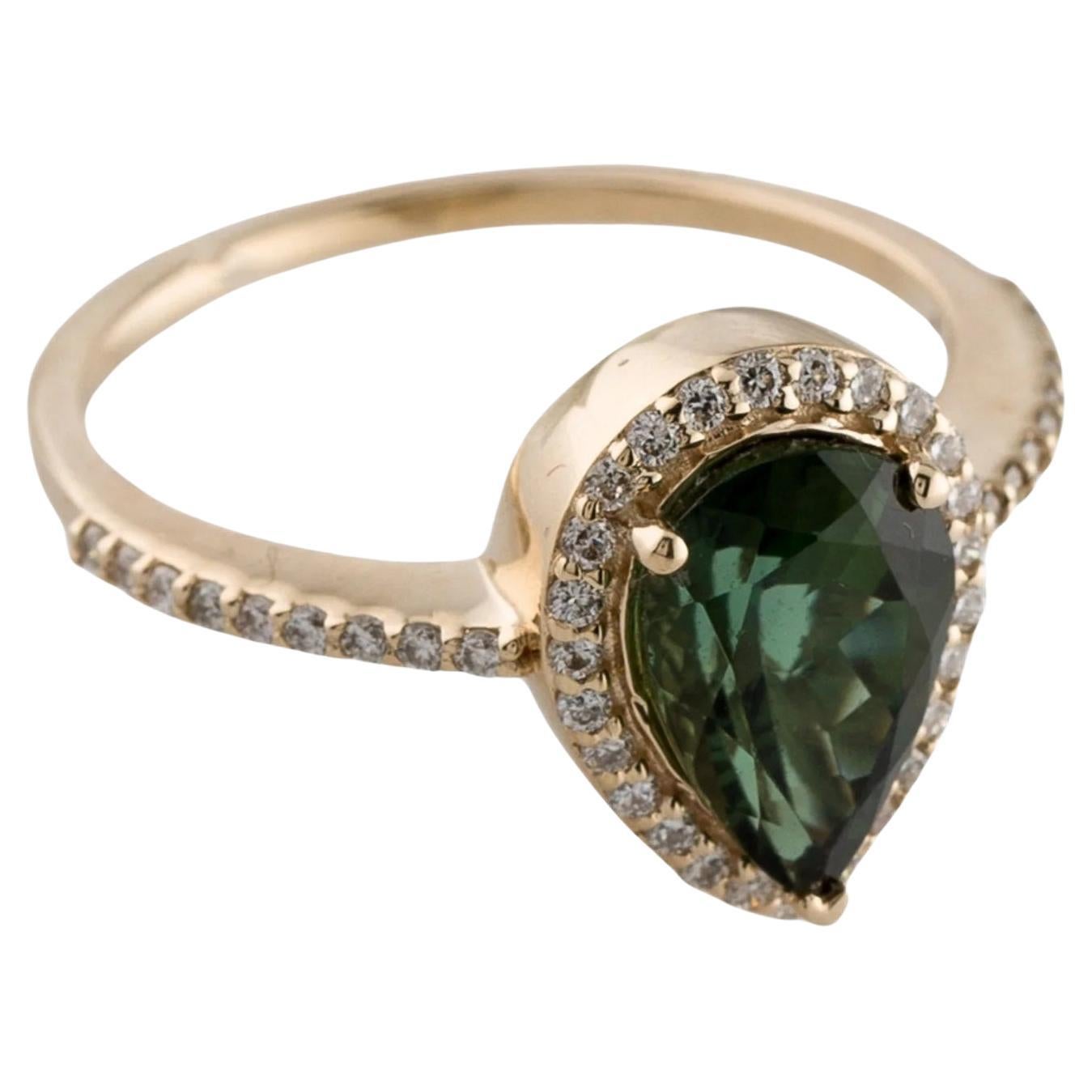 14 Karat Gelbgold 1,97 Karat Birnenförmiger Modified Brillantgrüner Turmalin & Diamant Cockta im Angebot