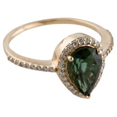 Or jaune 14K 1.97ct poire modifié Brilliante Tourmaline verte & Diamant Cockta