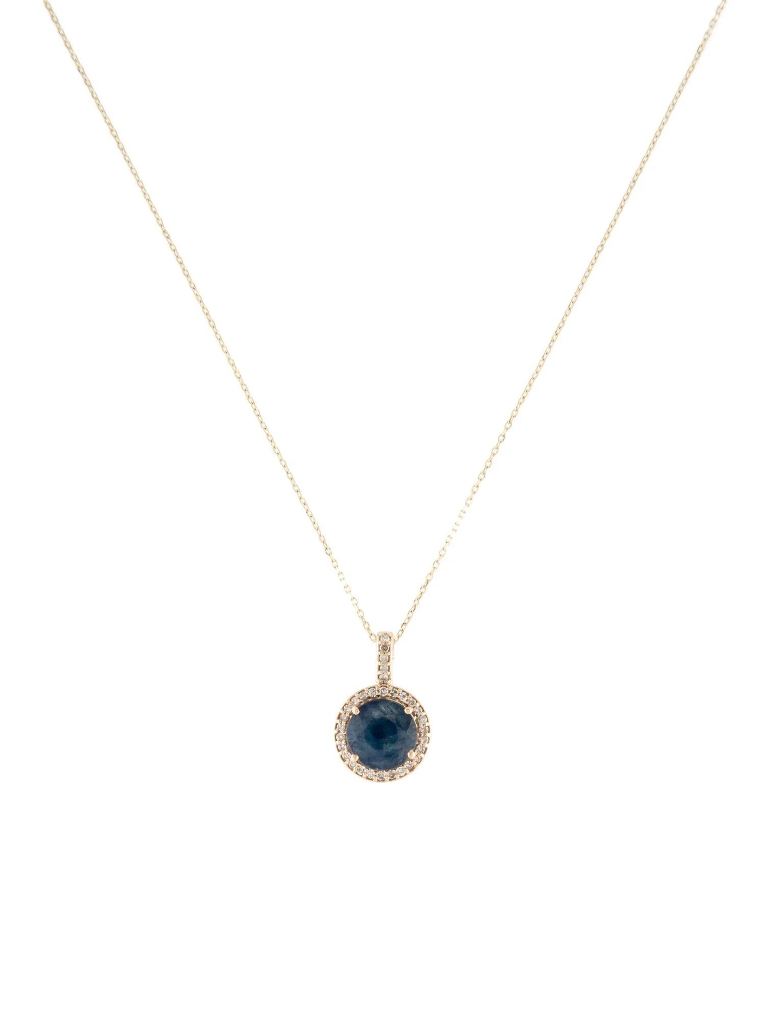 Round Cut 14K Yellow Gold 1.97ct Sapphire & 0.12ct Diamond Pendant Necklace, 16