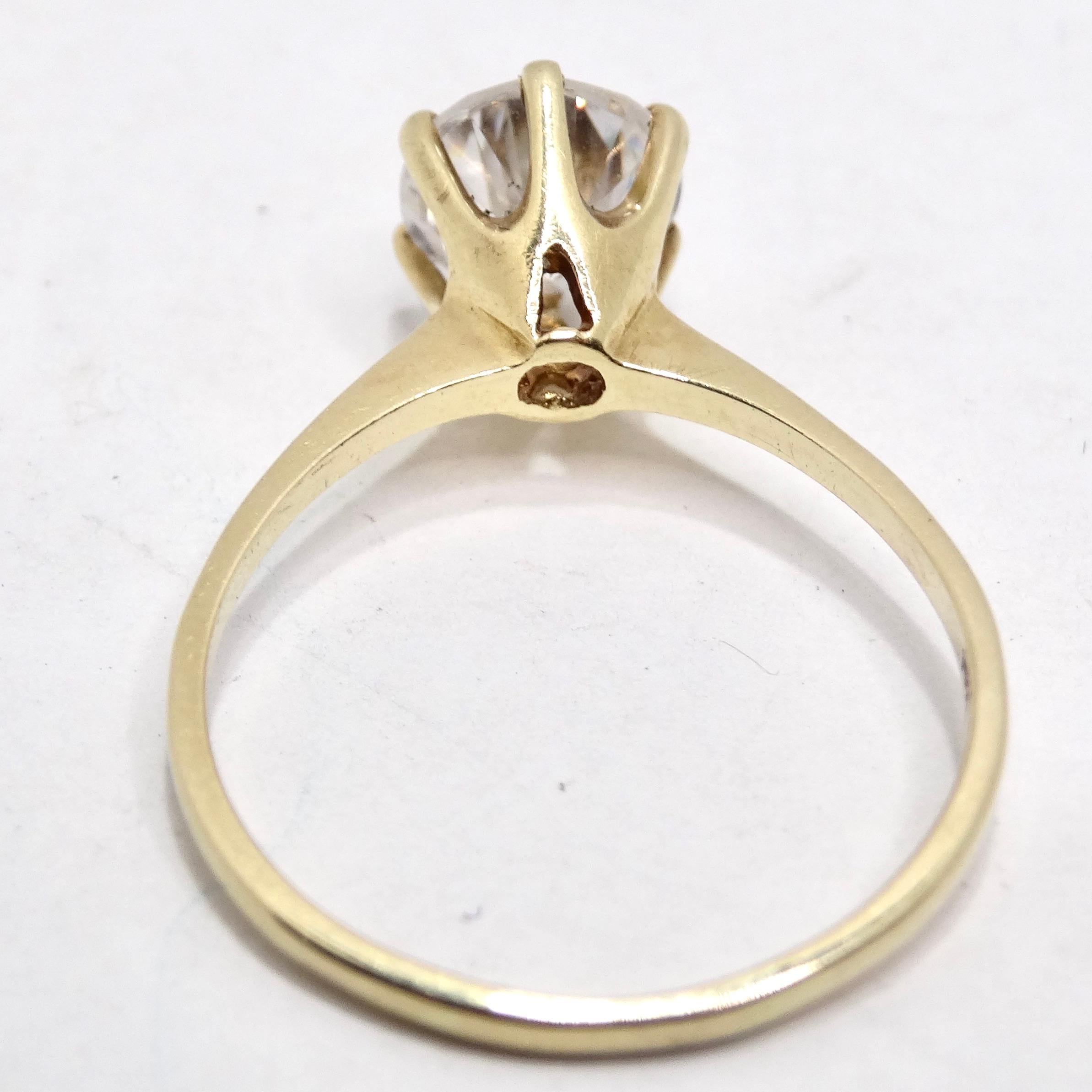 14K Yellow Gold 1980s Cubic Zirconia Engagement Ring In Excellent Condition For Sale In Scottsdale, AZ