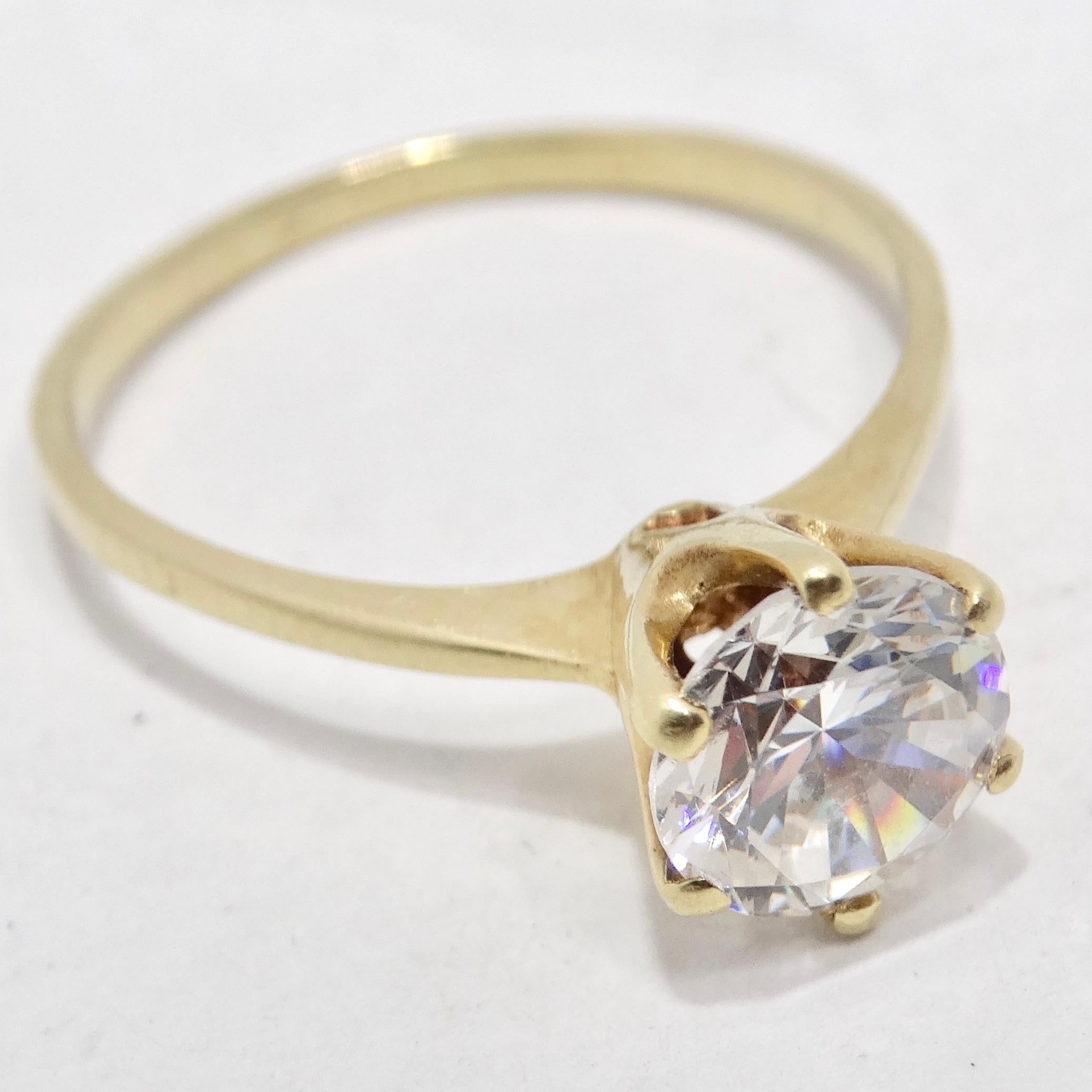 14K Yellow Gold 1980s Cubic Zirconia Engagement Ring For Sale 1