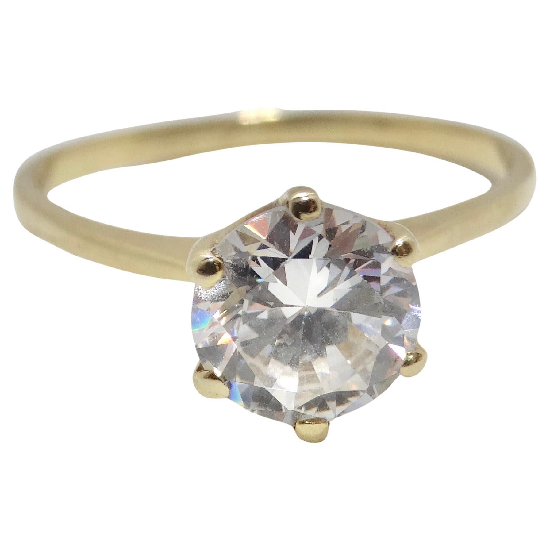 14K Yellow Gold 1980s Cubic Zirconia Engagement Ring For Sale 3