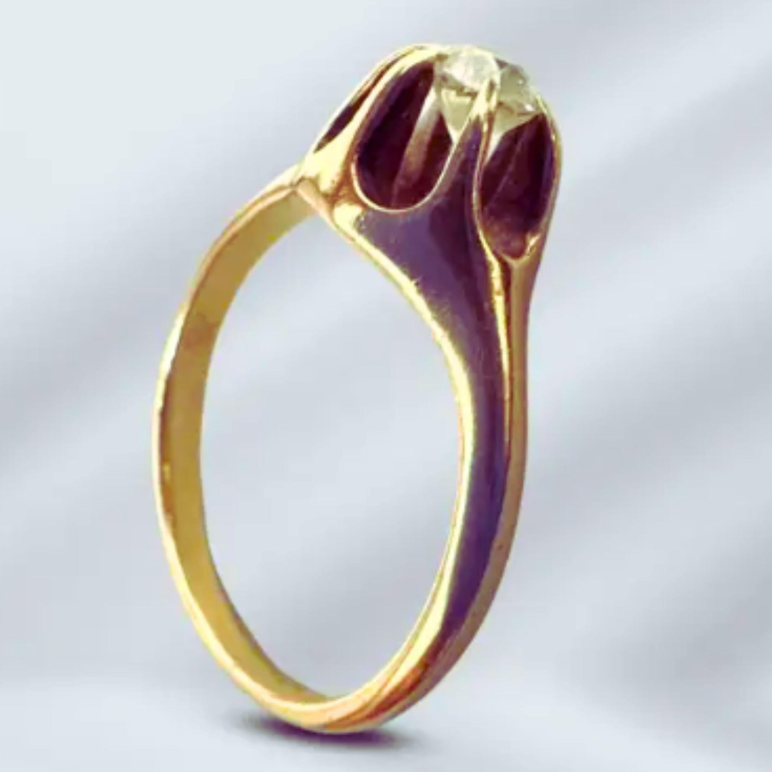 Victorien Bague du 19e siècle en or jaune 14K avec diamant blanc taillé en brillant  Taille 5.75 en vente