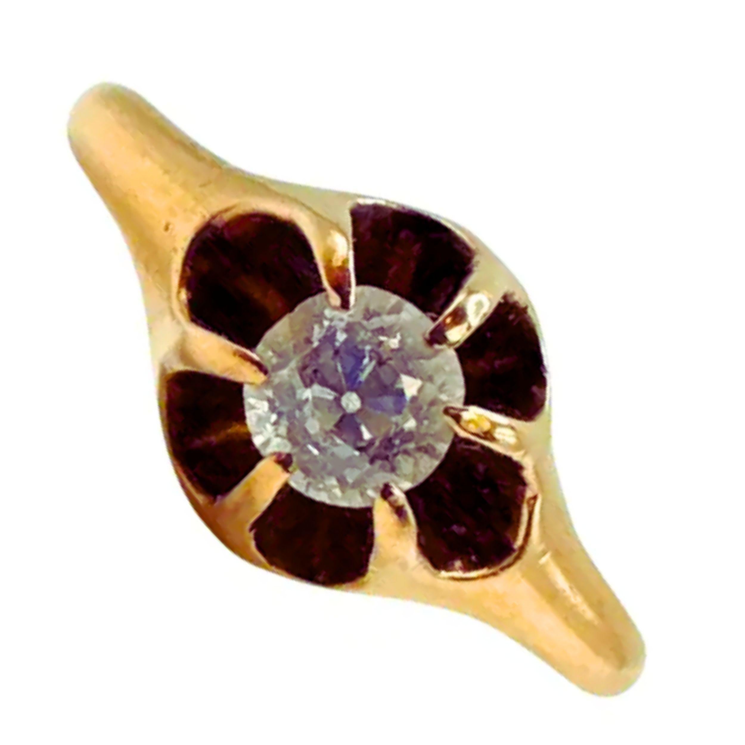 Bague du 19e siècle en or jaune 14K avec diamant blanc taillé en brillant  Taille 5.75 en vente 7