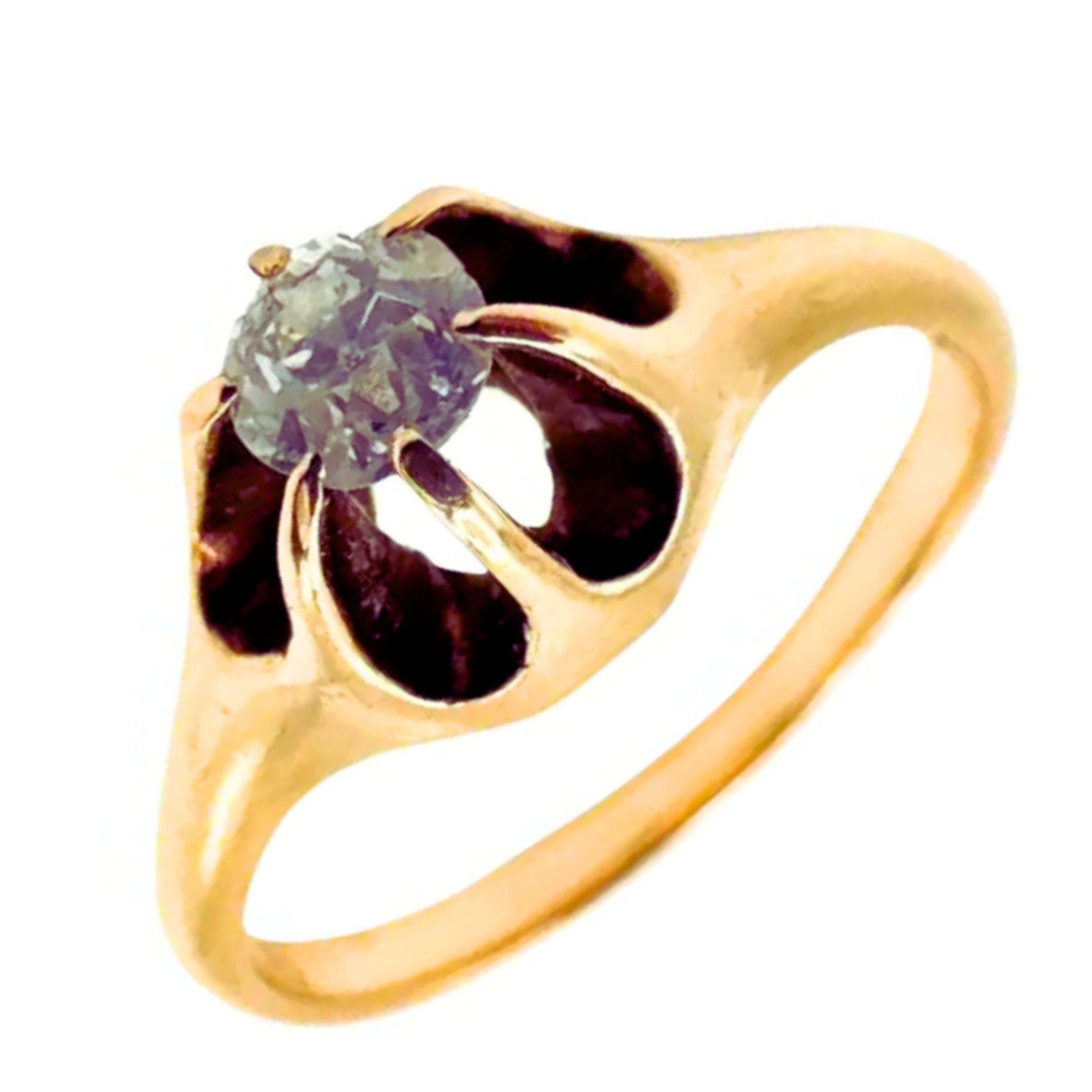 Bague du 19e siècle en or jaune 14K avec diamant blanc taillé en brillant  Taille 5.75 en vente 4