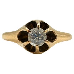 14K Yellow Gold 19th Century Ring with Brilliant Cut White Diamond  Size 5.75