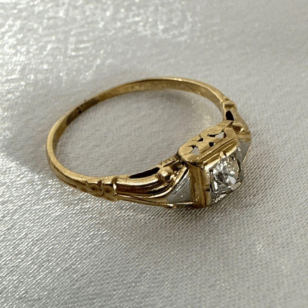 14k Yellow Gold 19th Century Victorian Brilliant Cut Diamond Ring Size 6.25 For Sale 1