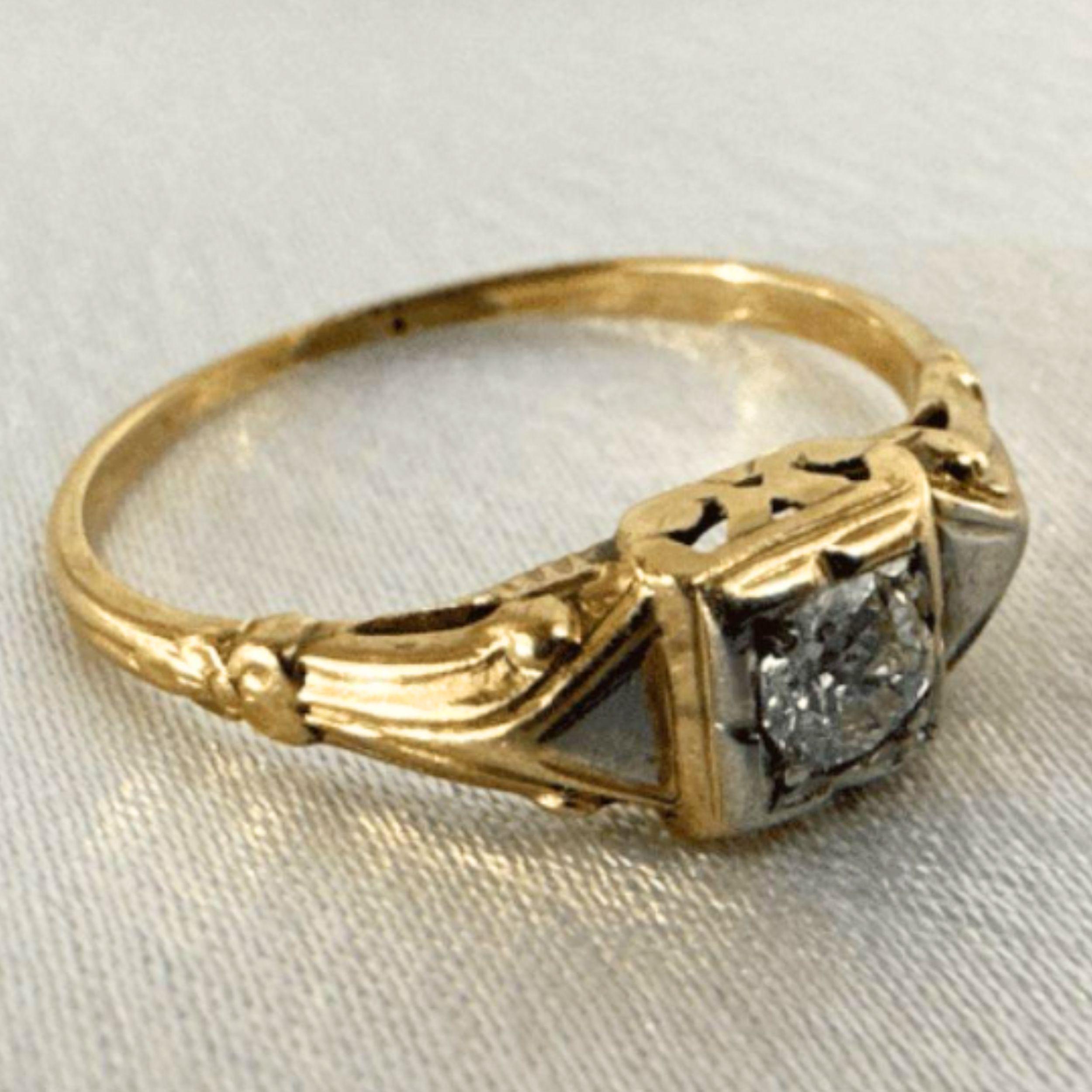 14k Yellow Gold 19th Century Victorian Brilliant Cut Diamond Ring Size 6.25 In Excellent Condition For Sale In Jacksonville, FL
