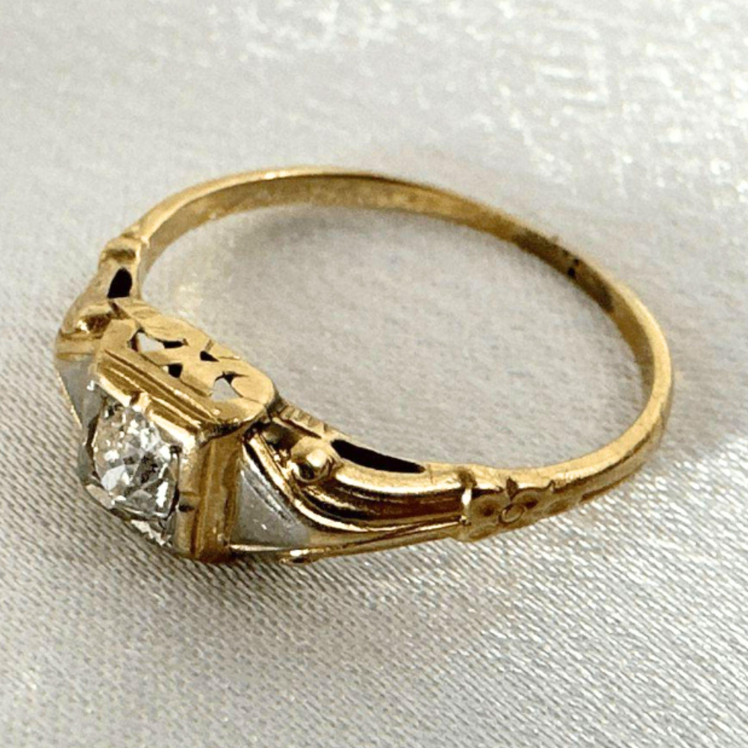 Women's or Men's 14k Yellow Gold 19th Century Victorian Brilliant Cut Diamond Ring Size 6.25 For Sale