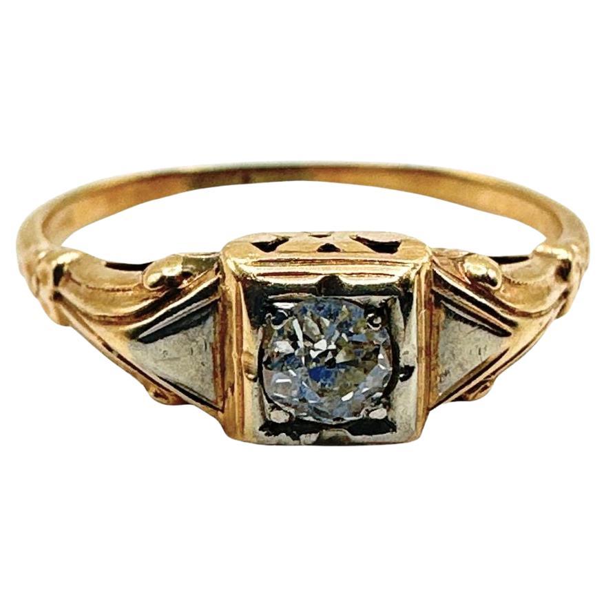 Or jaune 14k Bague victorienne du 19ème siècle avec diamant taillé en brillant Taille 6.25 en vente