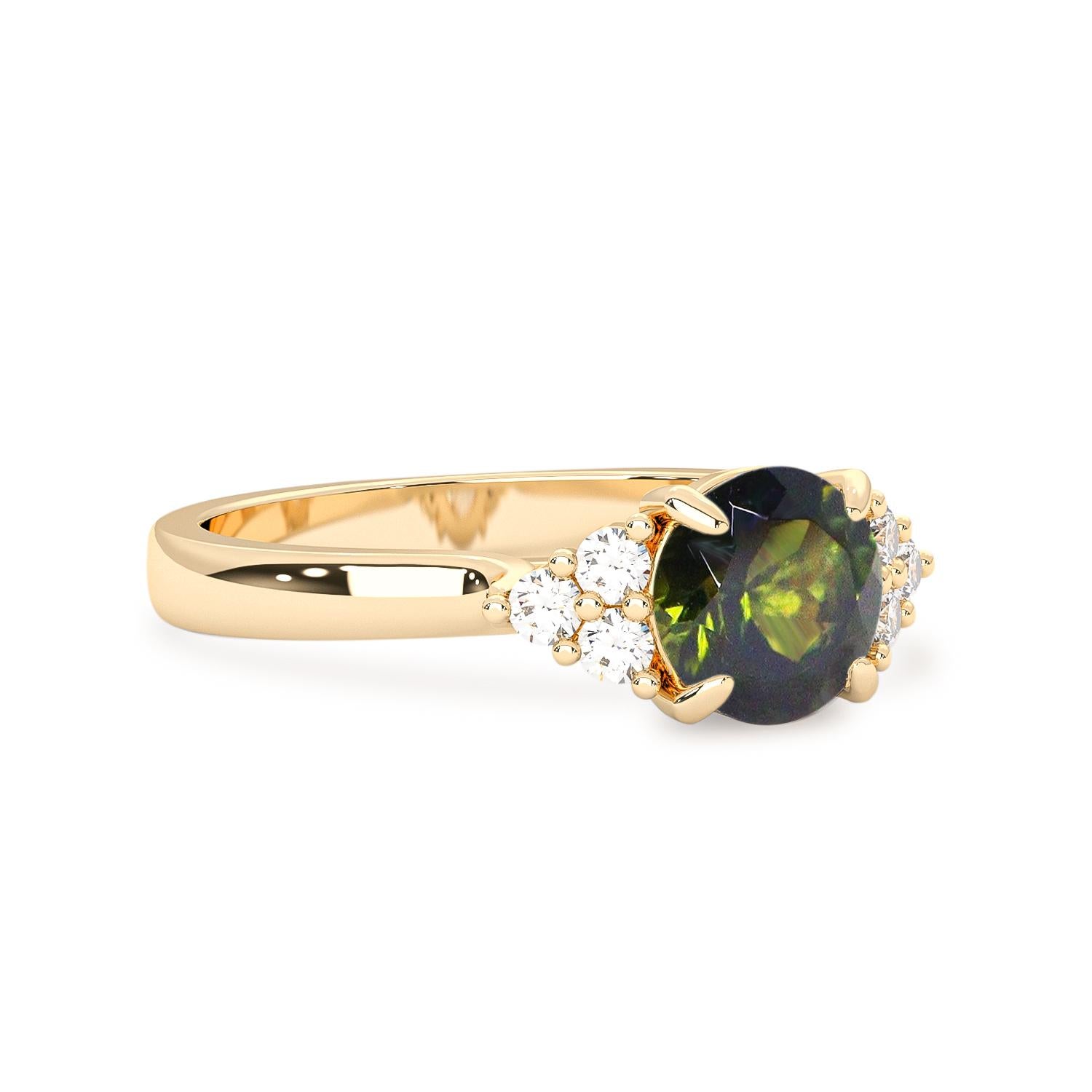 For Sale:  14k Yellow Gold 1ct Natural Green Tourmaline & Diamond(.165t.c.) Engagement Ring 2