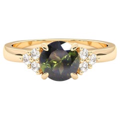 Used 14k Yellow Gold 1ct Natural Green Tourmaline & Diamond(.165t.c.) Engagement Ring