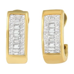 14k Yellow Gold 1 Carat Diamond Princess and Baguette Earrings