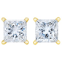 14K Yellow Gold 1.0 Carat TDW Princess-Cut Brilliant Diamond Stud Earrings