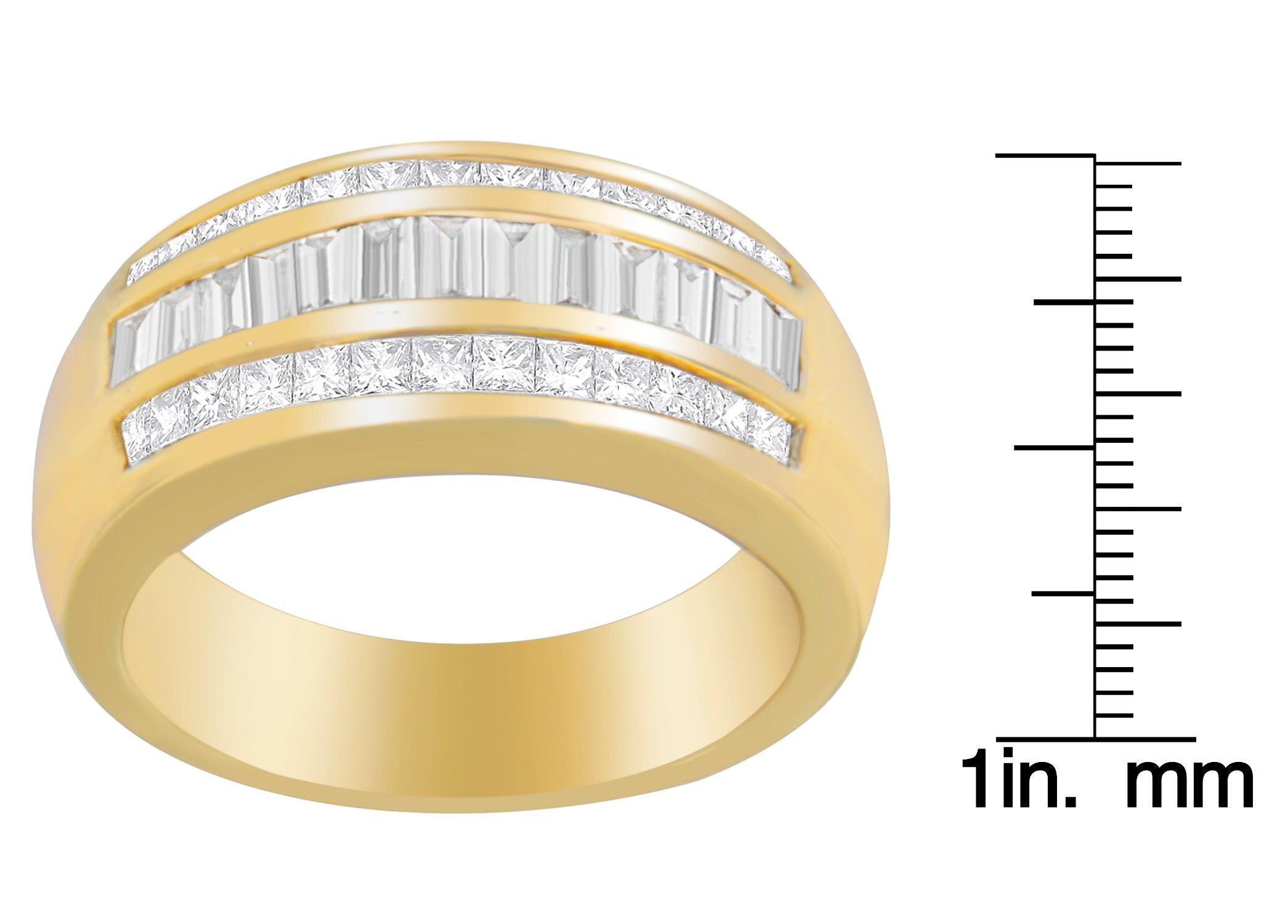 Princess Cut 14K Yellow Gold 1ct. TDW Princess and Baguette-Cut Diamond Ring(H-I, SI1-SI2) For Sale
