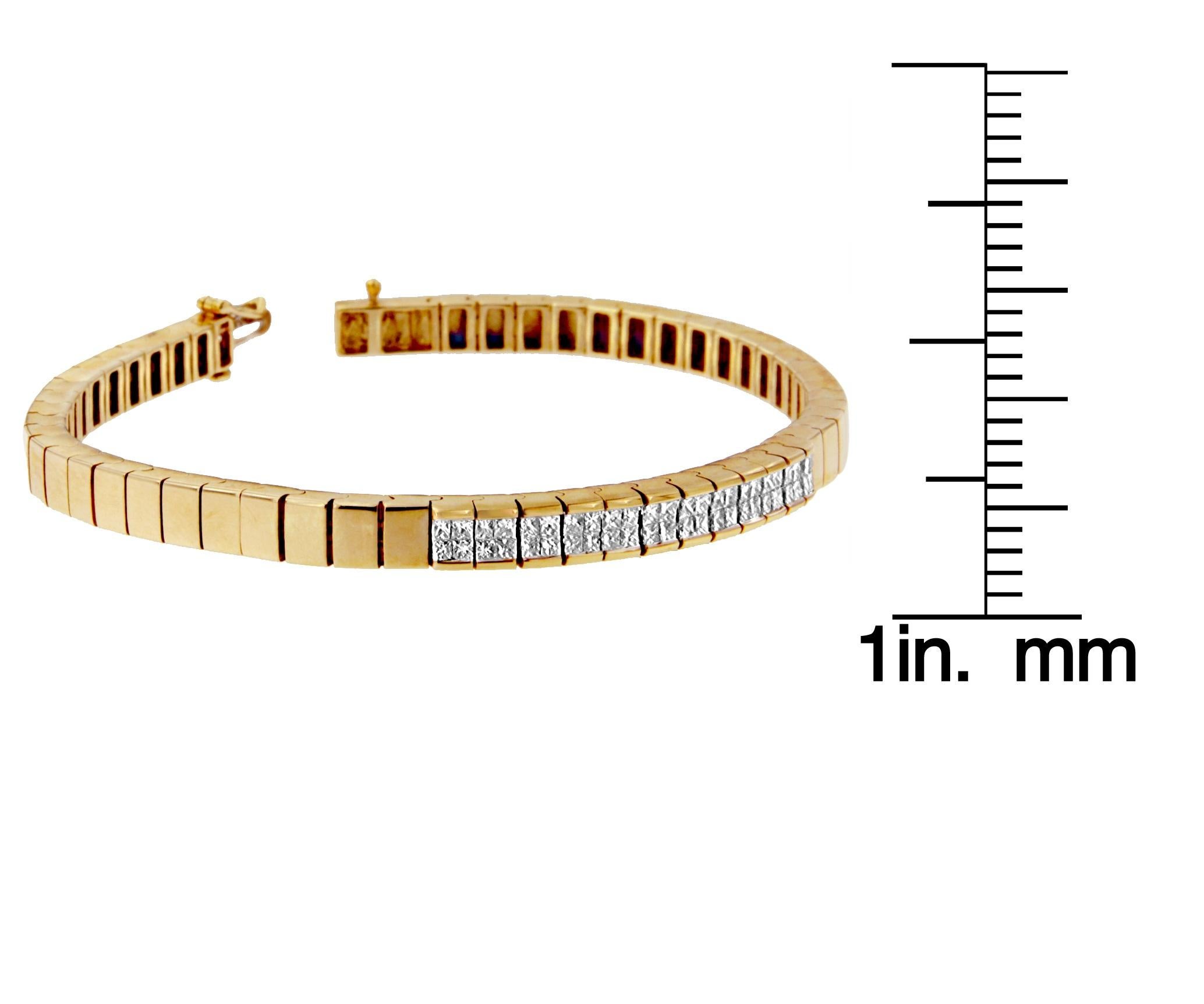 Oro giallo 14K 1ct. Bracciale a fascia con diamanti taglio principessa TDW 'G-H, VS1-VS2'. In condizioni Nuovo in vendita a New York, NY