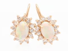 14 Karat Yellow Gold 1 Carat Opal and Diamond Screw Back 'Non-Pierced' Earrings