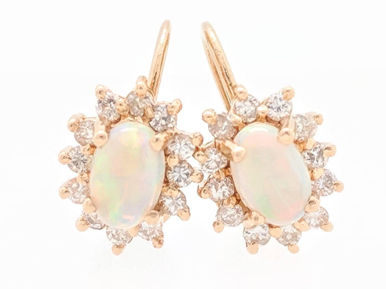 14 Karat Yellow Gold 1 Carat Opal and Diamond Screw Back 'NonPierced' Earrings at 1stDibs