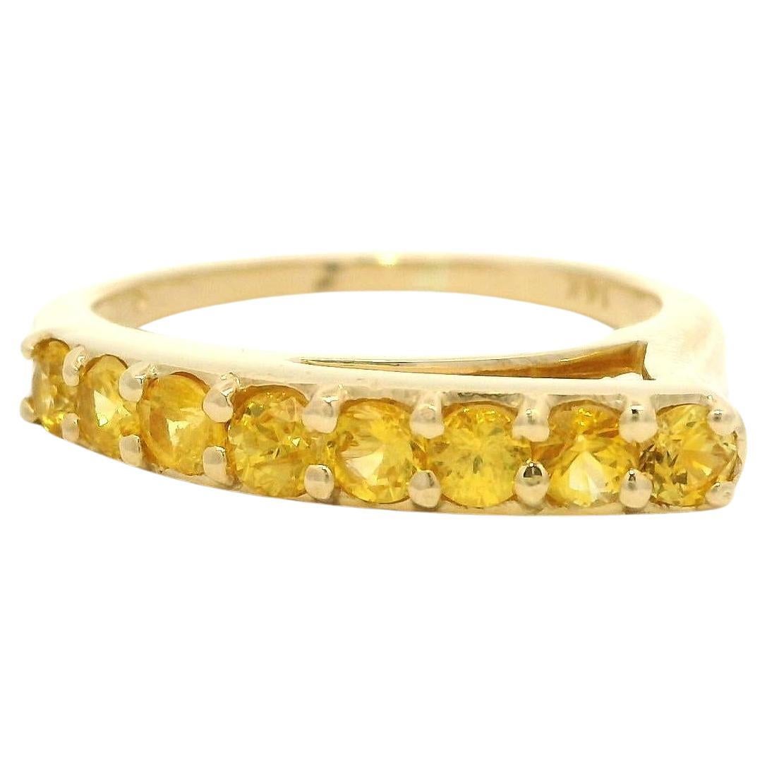 Bague en or jaune 14k 1ctw Round Vivid Yellow Sapphire Abstract Geometric Band en vente